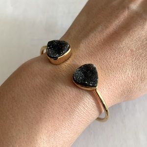 Yellow gold bangle cuff with black druzy